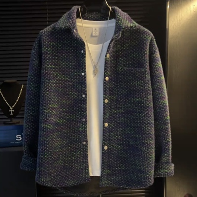 秋季格子小香风外套编织设计时尚潮流宽松休闲百搭男士上衣