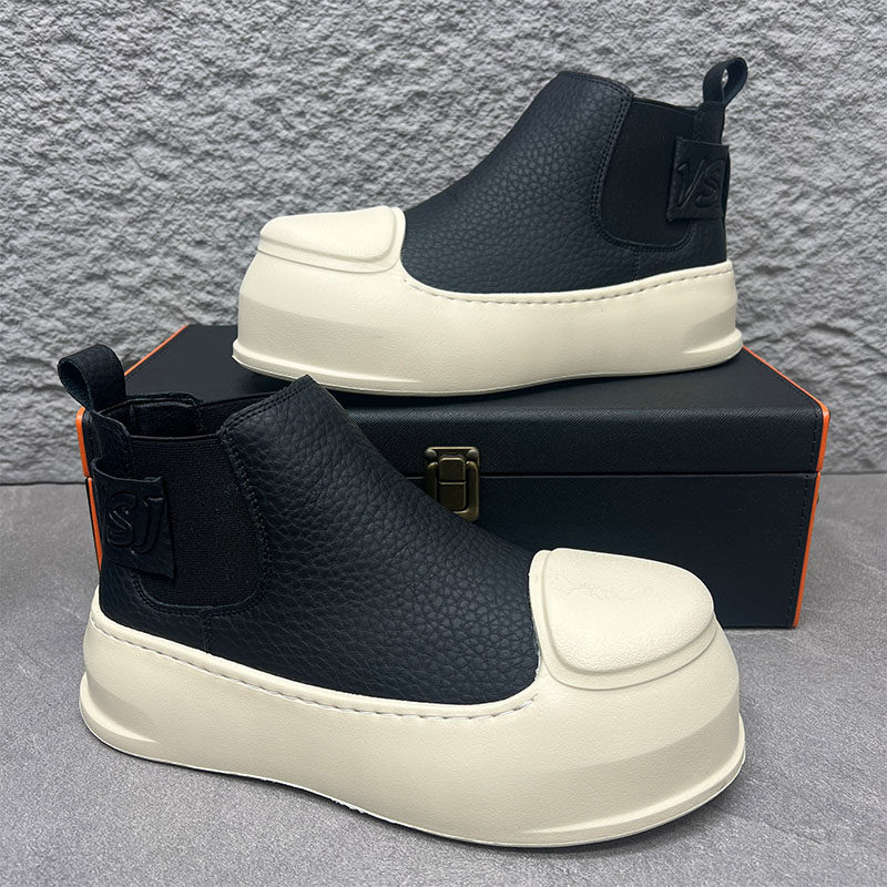 2025新款潮流高帮鞋男一脚蹬厚底增高百搭休闲短靴男士个性时尚靴,流行男鞋,高帮鞋,淘宝优惠券,粉丝福利购,淘宝优惠卷