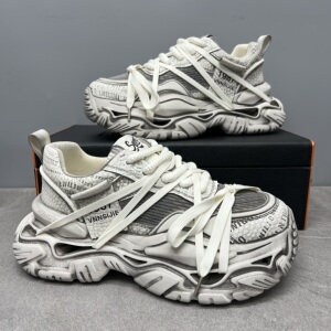 复古做旧男鞋2026新款透气老爹鞋潮牌增高鞋子男士厚底运动休闲鞋