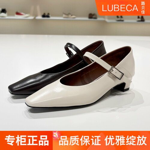 路贝佳方头一字扣玛丽珍粗跟单鞋