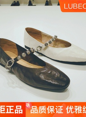 路贝佳女鞋玛丽珍鞋2025秋款平底鞋浅口单鞋方头小皮鞋L25699A-03
