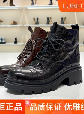 路贝佳女鞋马丁靴2025冬新款厚底舒适百搭粗跟褶皱短靴L25919F-41