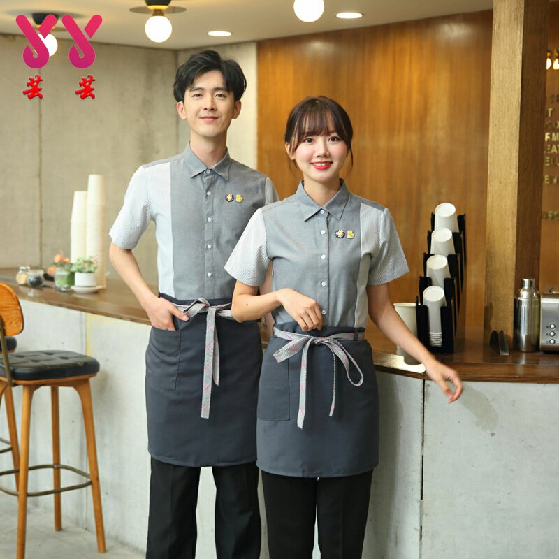 酒店快餐店夏装服务员工作服短袖咖啡厅西餐厅茶楼网咖水吧制服半