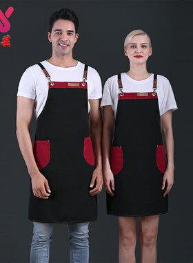 时尚围裙定制咖啡厅奶茶面包店员工作服服务员挂脖围腰刺绣字