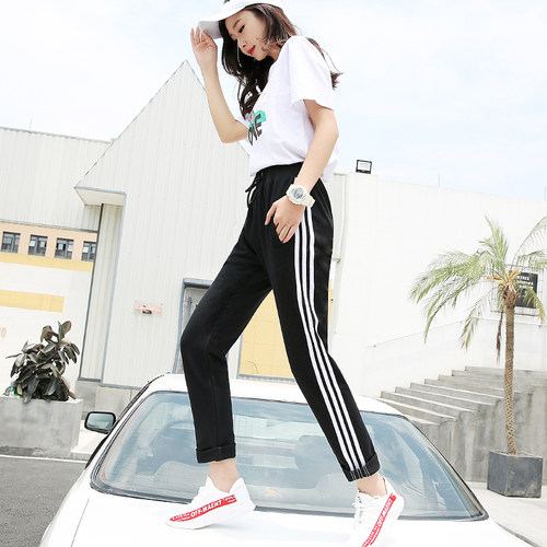 跑步运动裤男宽松束脚春秋季薄款小脚收口卫裤子韩版潮流休闲裤女