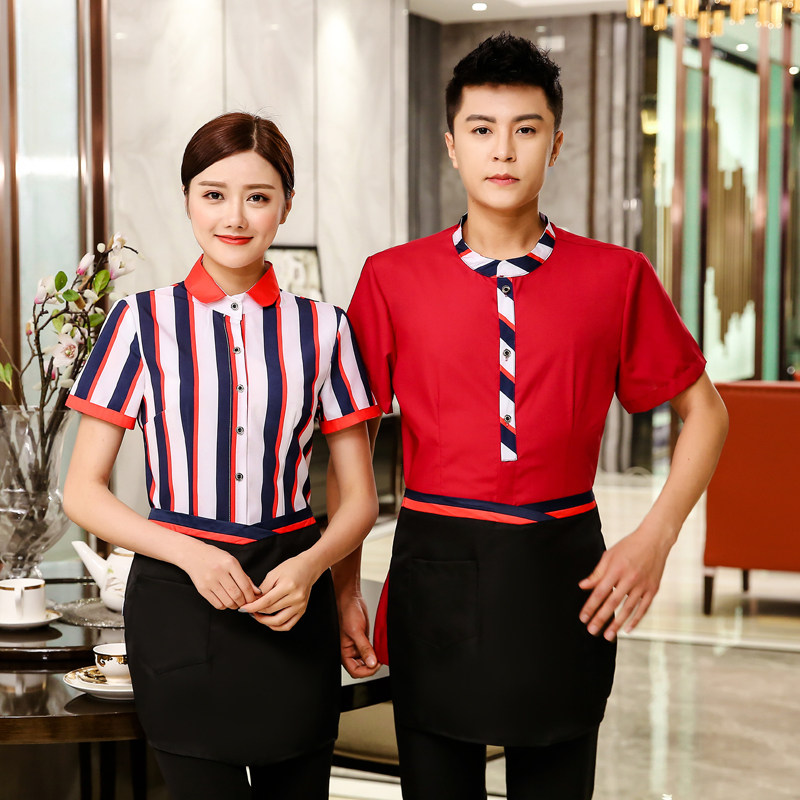 餐厅饭店工作服短袖 火锅店服务员工作服夏装农家乐工装制服男女