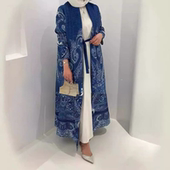 披风 民族三宅褶皱外披开衫 云上风长袍中东印花亚马逊女装 风衣爆款