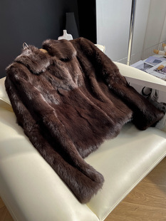 『上东老钱』咖色整皮兔毛皮草外套短款女立翻领老钱风2025冬装