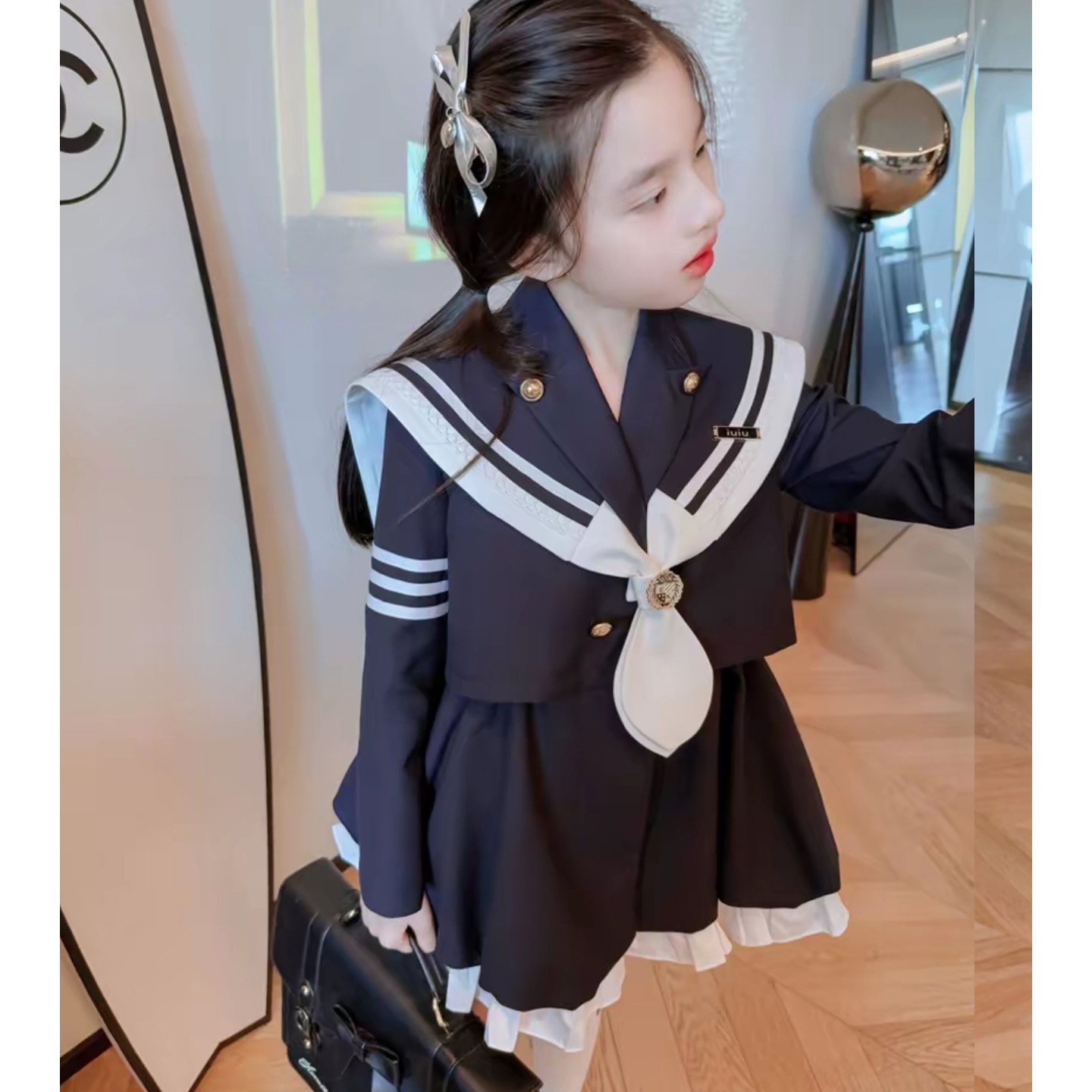 高级感女童学院风外套连衣裙秋装洋气儿童公主裙假两件套装jk裙子