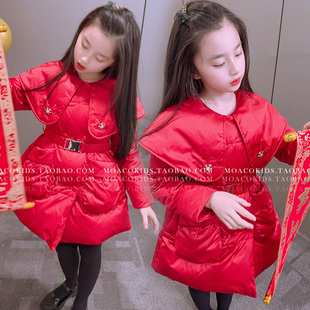高级感女童羽绒服冬季2025新款洋气公主风中长款外套新年战袍衣服