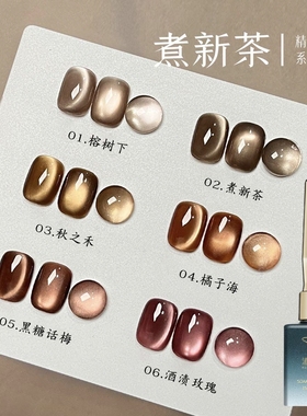 2025年新款6色煮新茶猫眼甲油胶镜面月光瓷秋冬猫眼胶美甲店