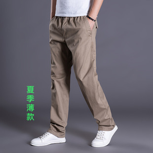 男式 休闲裤 宽松松紧腰300斤纯棉长裤 男装 大码 薄款 裤 特价 加大工装