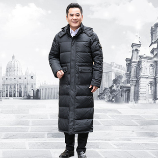 冬季中老年男长款羽绒服爸爸装大码宽松连帽加厚过膝超长40-50岁