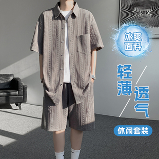 男T恤宽松服衬衫 新款 大码 夏季 潮流潮牌提花翻领短袖