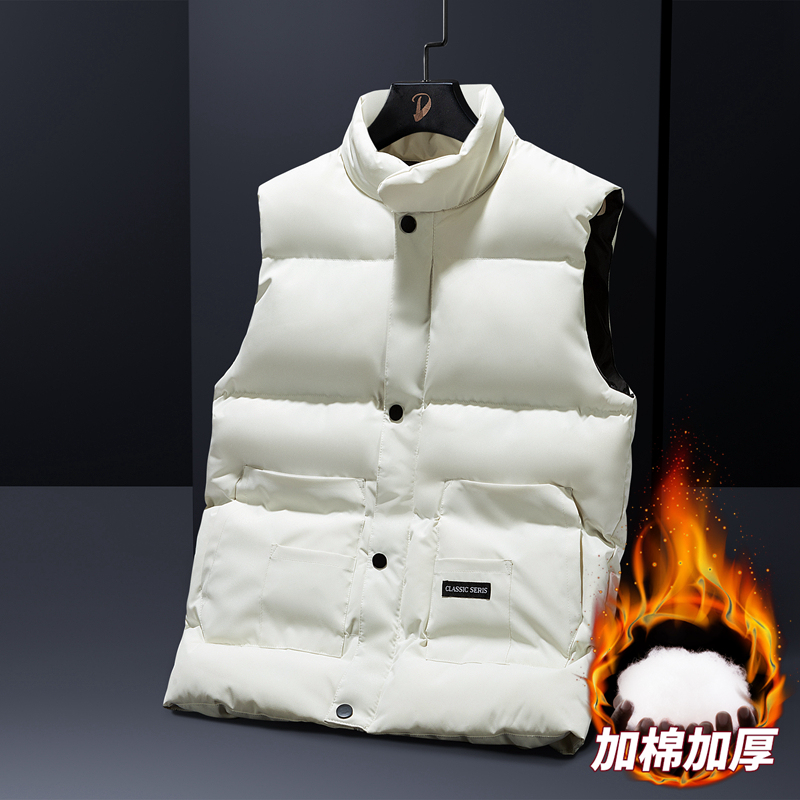新款纯色秋冬男士外套棉马甲马甲高品质二开保暖运动无袖立领