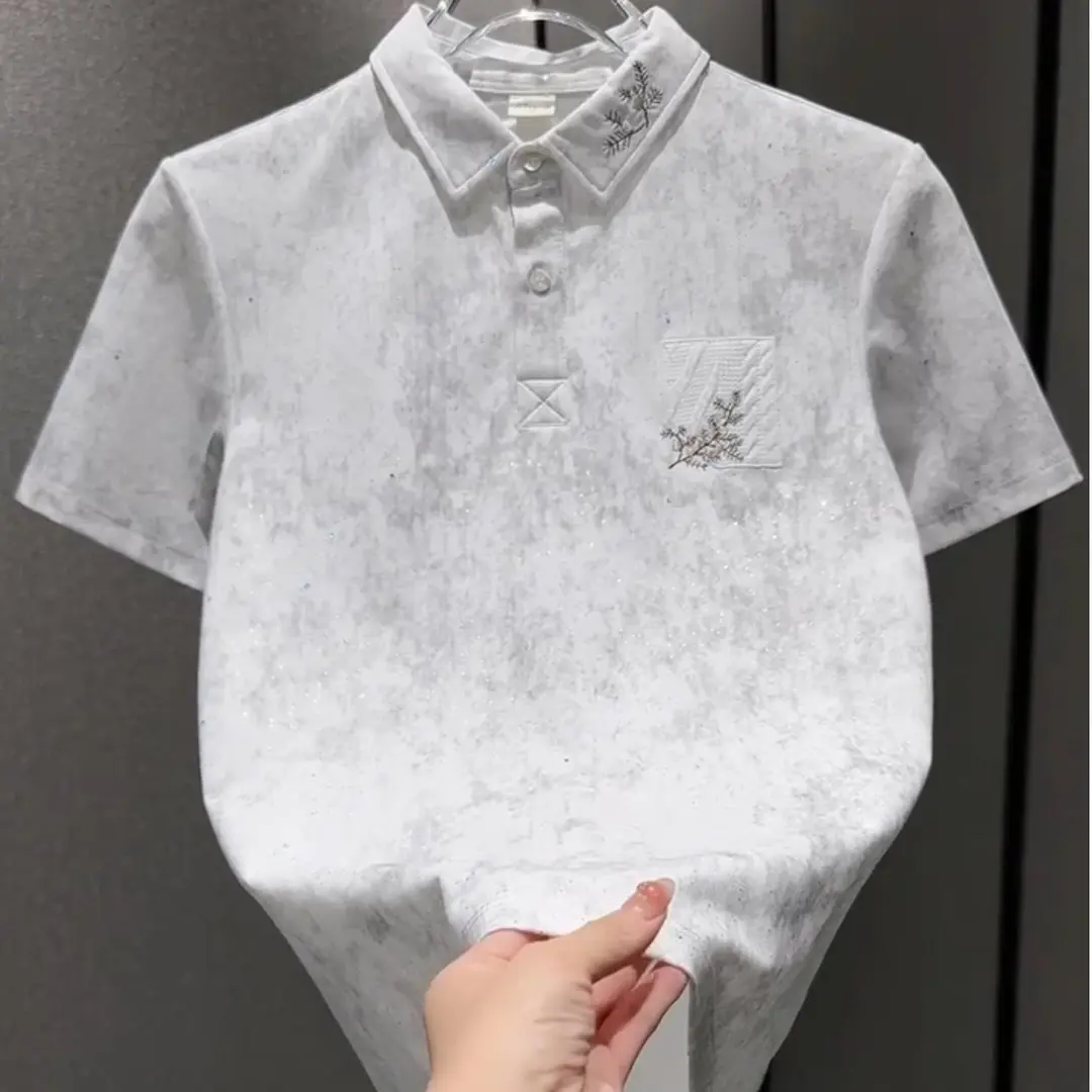 潮牌满天星刺绣短袖Polo衫2025夏季新款时尚男士口袋贴布翻领t恤