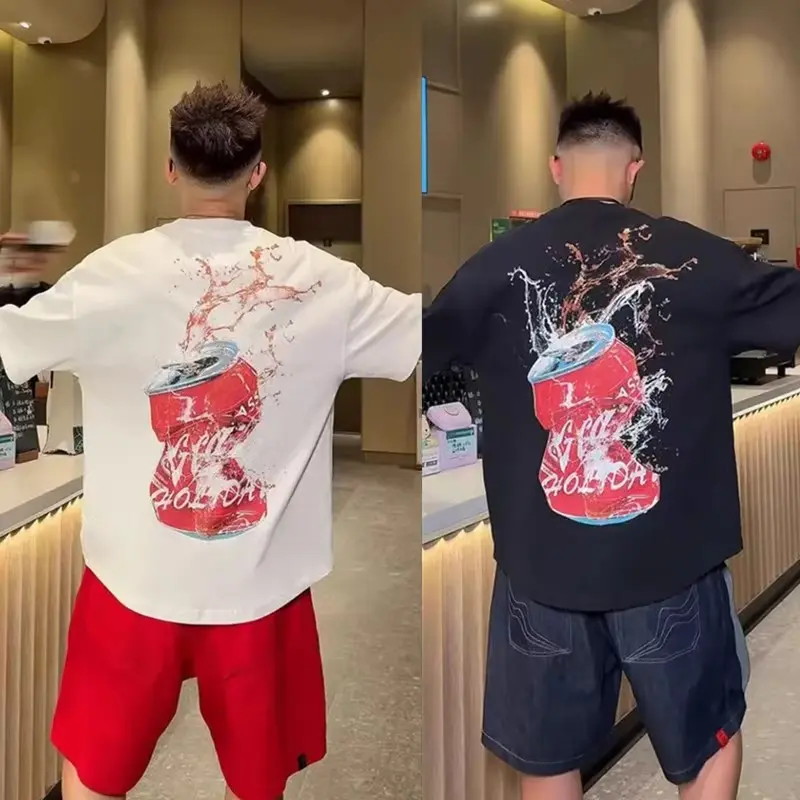 夏季新款男士潮牌时尚可乐印花短袖潮流宽松情侣同款百搭短袖T恤
