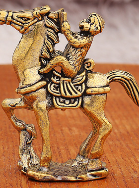 纯黄铜马上封侯摆件家居饰品铜工艺品动物生肖猴摆件铜器马上猴子