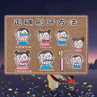 正确刷牙步骤图巴氏刷牙法牙科儿童口腔刷牙正确方法防水贴Q