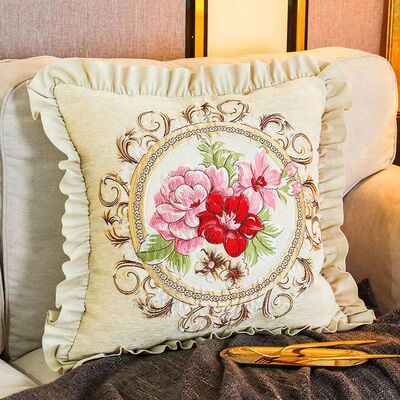 欧式奢华雪尼尔刺绣抱枕办公室靠枕客厅沙发靠垫汽车靠含芯可拆洗