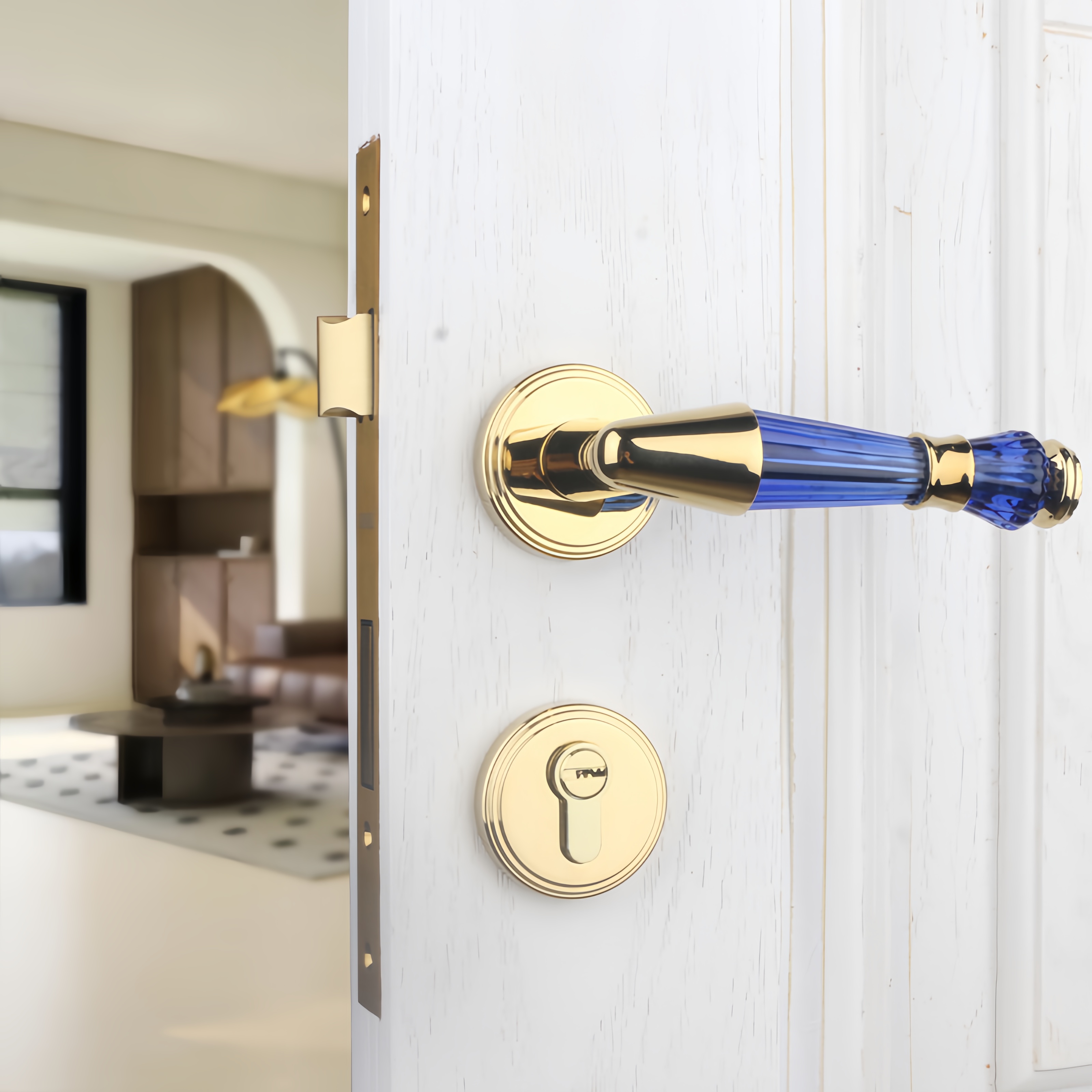 依佰利欧式水晶门锁卧室静音个性艺术房间门锁法式门把手磁吸家用