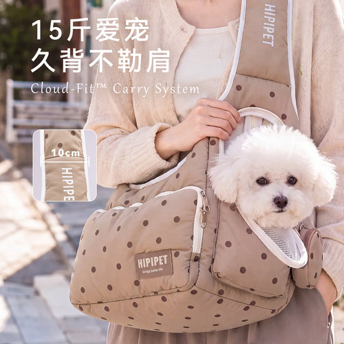狗狗背包波点撞色泡芙斜挎包泰迪比熊小型幼犬秋冬外出便携宠物包