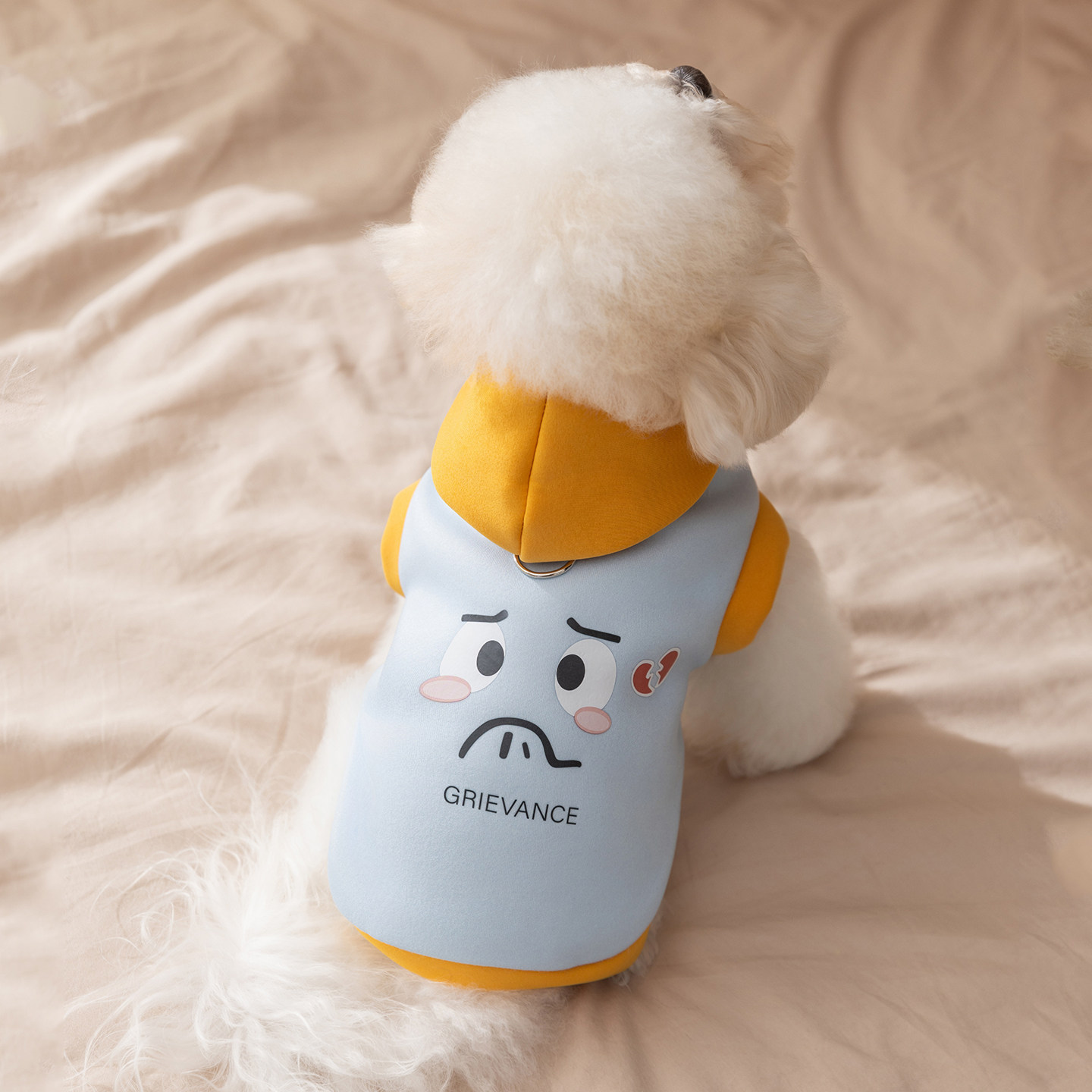 宠物狗狗搞怪表情连帽卫衣小型犬雪纳瑞自带牵引扣秋冬款保暖服饰