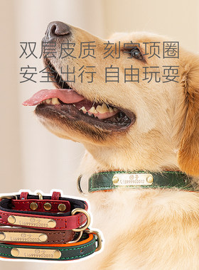 复古皮革刻字中大型犬项圈嬉皮狗