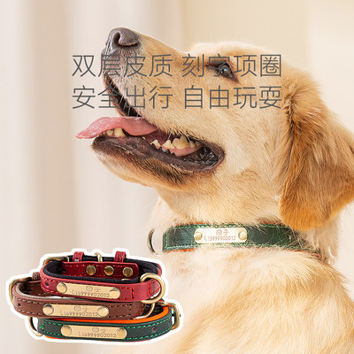 复古皮革刻字中大型犬项圈嬉皮狗