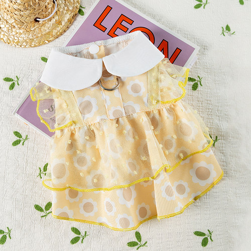 宠物狗狗蕾丝花边波点可牵引连衣裙小型犬雪纳瑞泰迪比熊出行服饰