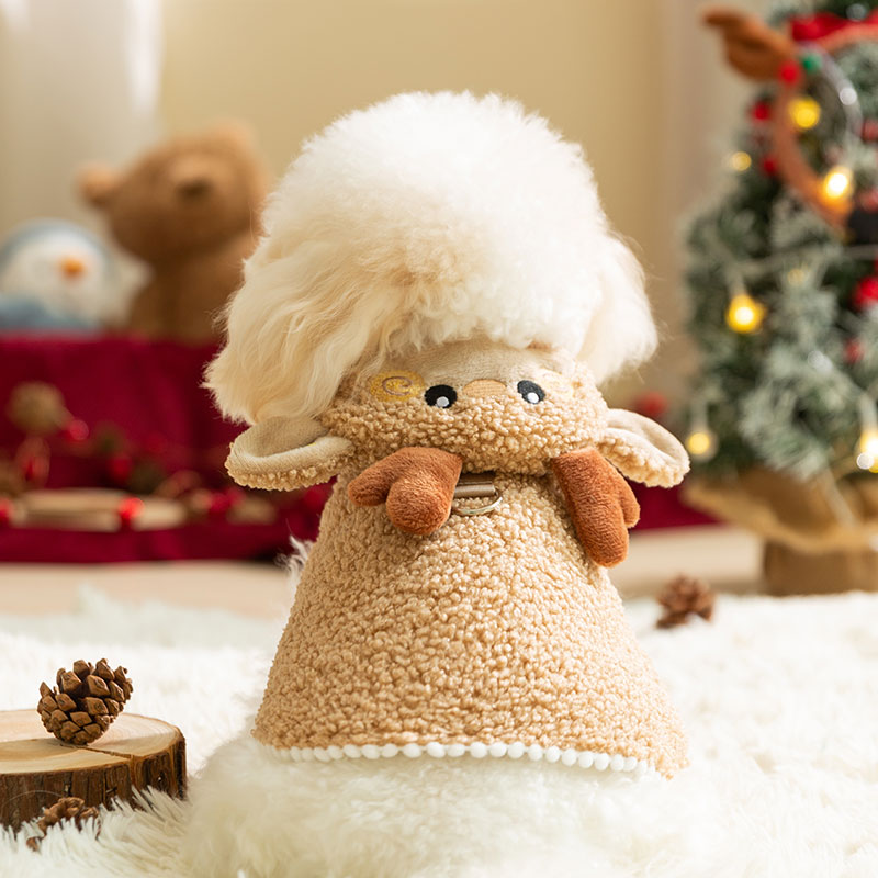 宠物狗狗圣诞卡通披风小型幼犬比熊秋冬加厚保暖自带牵引扣狗衣服