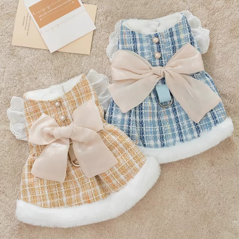 狗狗衣服小香风连衣裙宠物服装秋冬季加厚保暖比熊泰迪博美小型犬