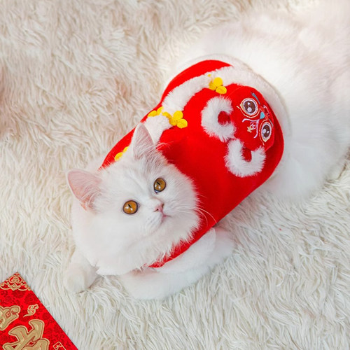 新年立体舞狮小猫咪衣服防掉毛
