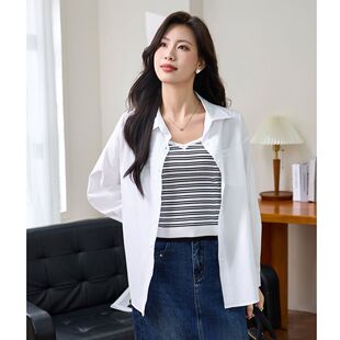 白色衬衫外套女春款2026新款薄款早春韩系长袖宽松慵懒风两件套