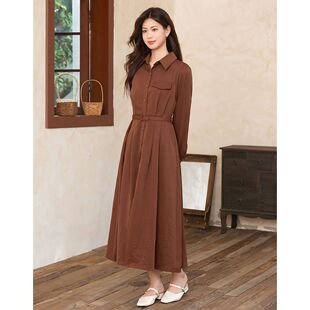 早春法式连衣裙复古气质收腰a字长袖长裙女士小个子高级感大裙摆