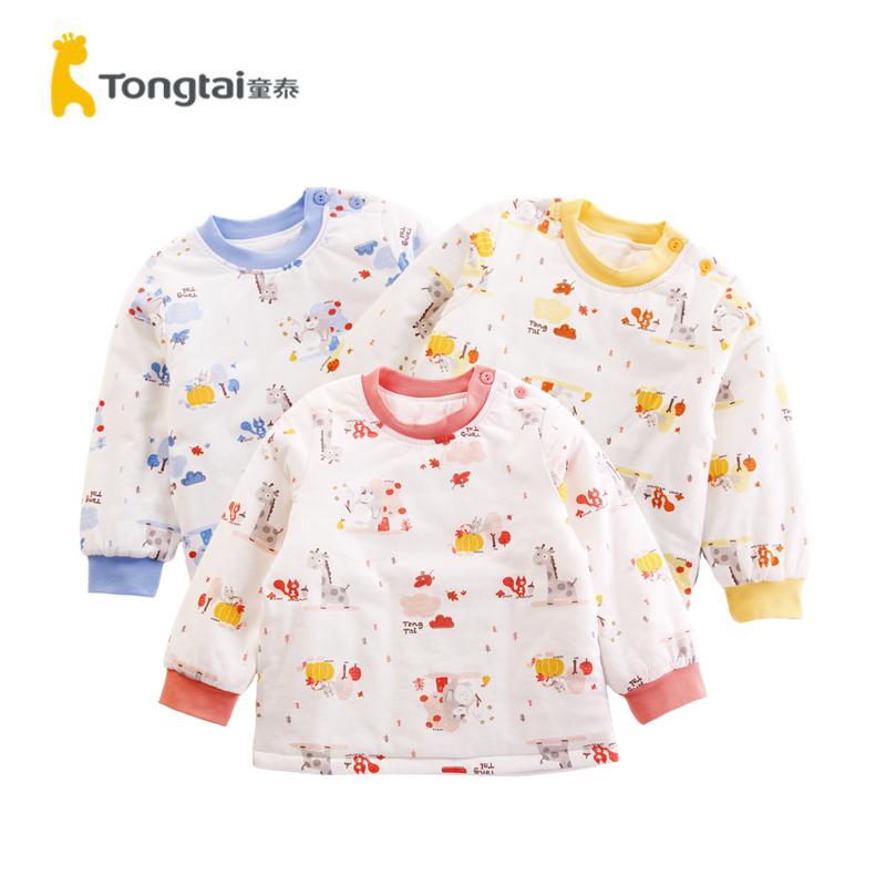 童泰婴儿秋冬薄棉保暖上衣1-3岁男女宝宝居家纯棉肩扣薄棉服上衣