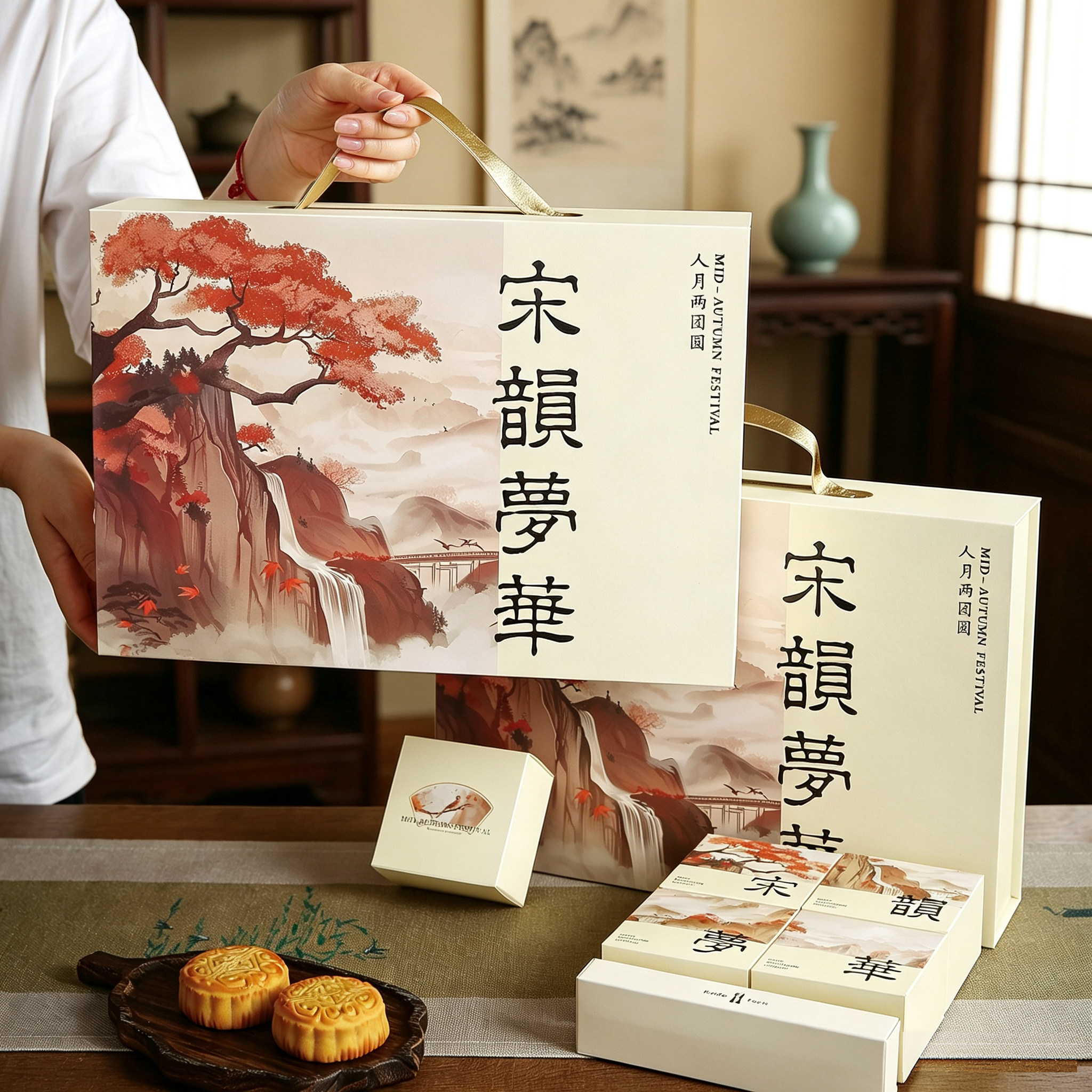 免折叠中秋月饼空礼盒定制logo图片