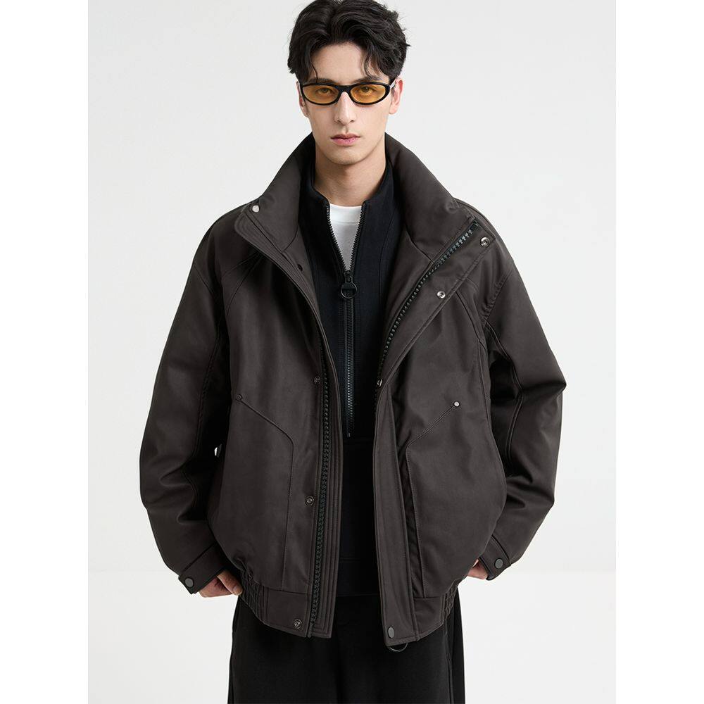 男士立领羽绒服2025冬季新款pu皮宽松休闲保暖短款机车外套