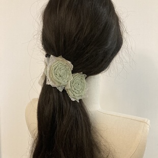 原创小众复古森系花朵香蕉清冷蕾丝绿竖马尾发发饰香蕉DIY发夹