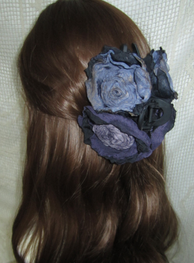 原创设计手工玫瑰复古古韵蕾丝蓝紫色花朵鲨鱼大抓夹发夹