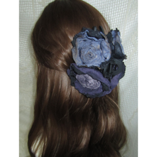 原创设计手工玫瑰复古古韵蕾丝蓝紫色花朵鲨鱼大抓夹发夹