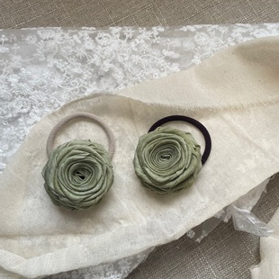阿三的孙女自制墨绿山茶花朵温柔发圈手工布艺玫瑰皮筋发饰头绳女