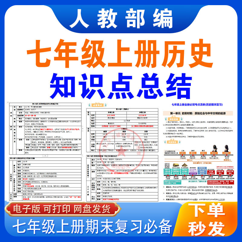 2026新版初一上历史考点清单七年级上册必背知识点总结复习电子版,商务/设计服务,设计素材/源文件,淘宝优惠券,粉丝福利购,淘宝优惠卷