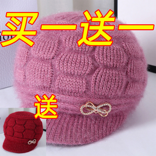 【买一送一】冬季加绒加厚帽子女百搭针织毛线帽中老年妈妈保暖帽