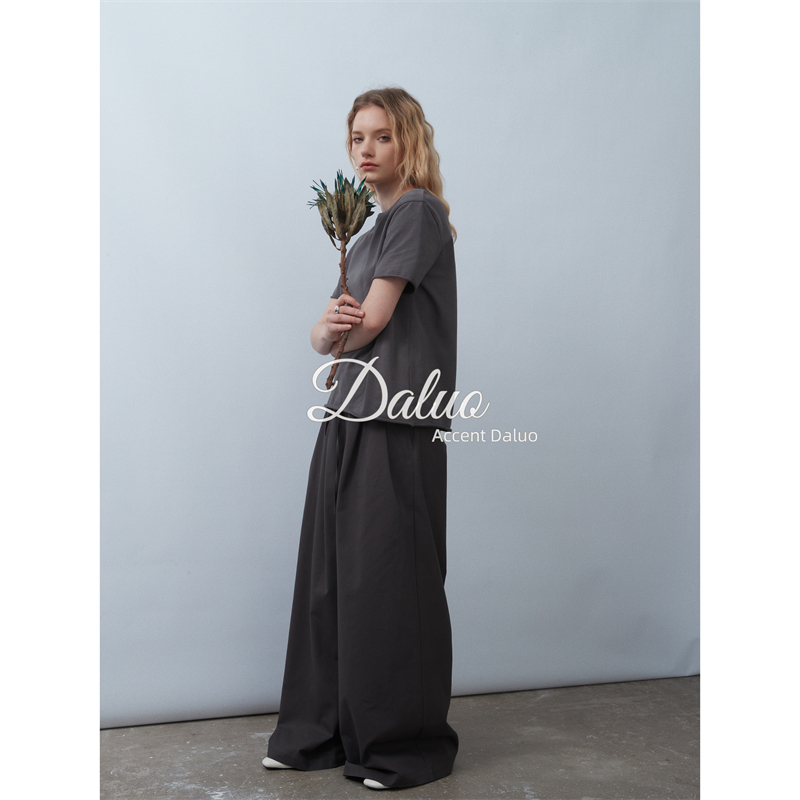 大罗Daluo 买手店限量发售！定染天丝棉混纺褶裥系带阔腿拖地裤