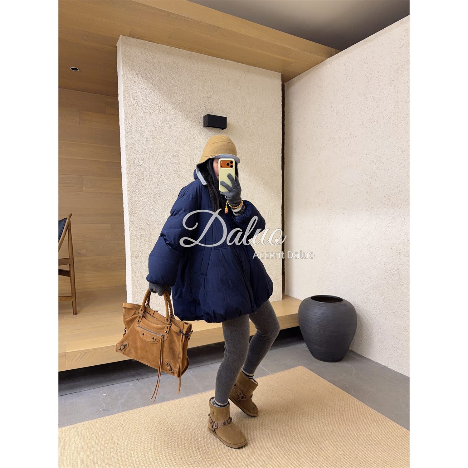 ACCENT DALUO25冬季 限定午夜蓝廓形中长款立领羽绒服/90白鸭绒女