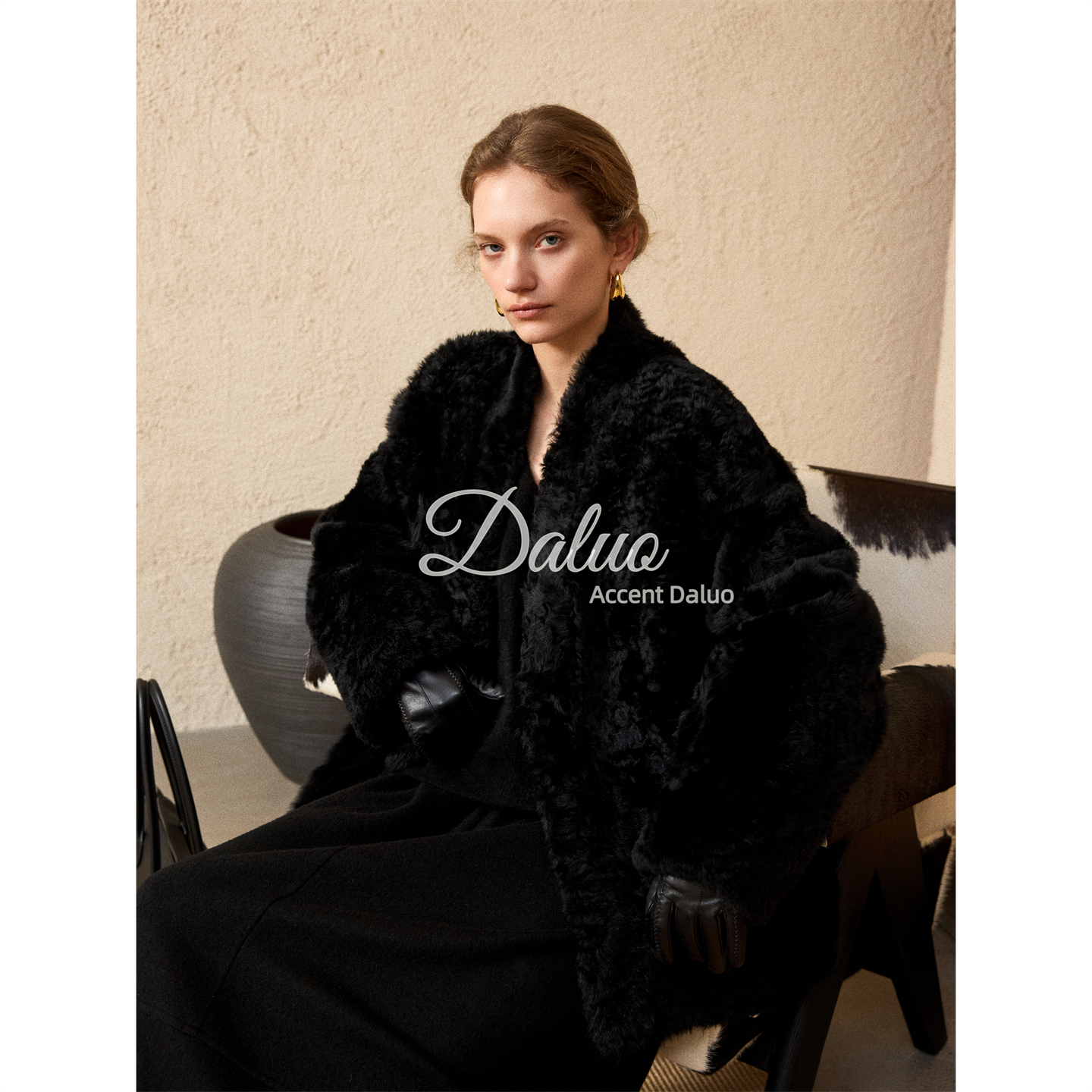 大罗Daluo保真正品西班牙进口LADOMA拉贡皮毛一体廓形皮草外套女