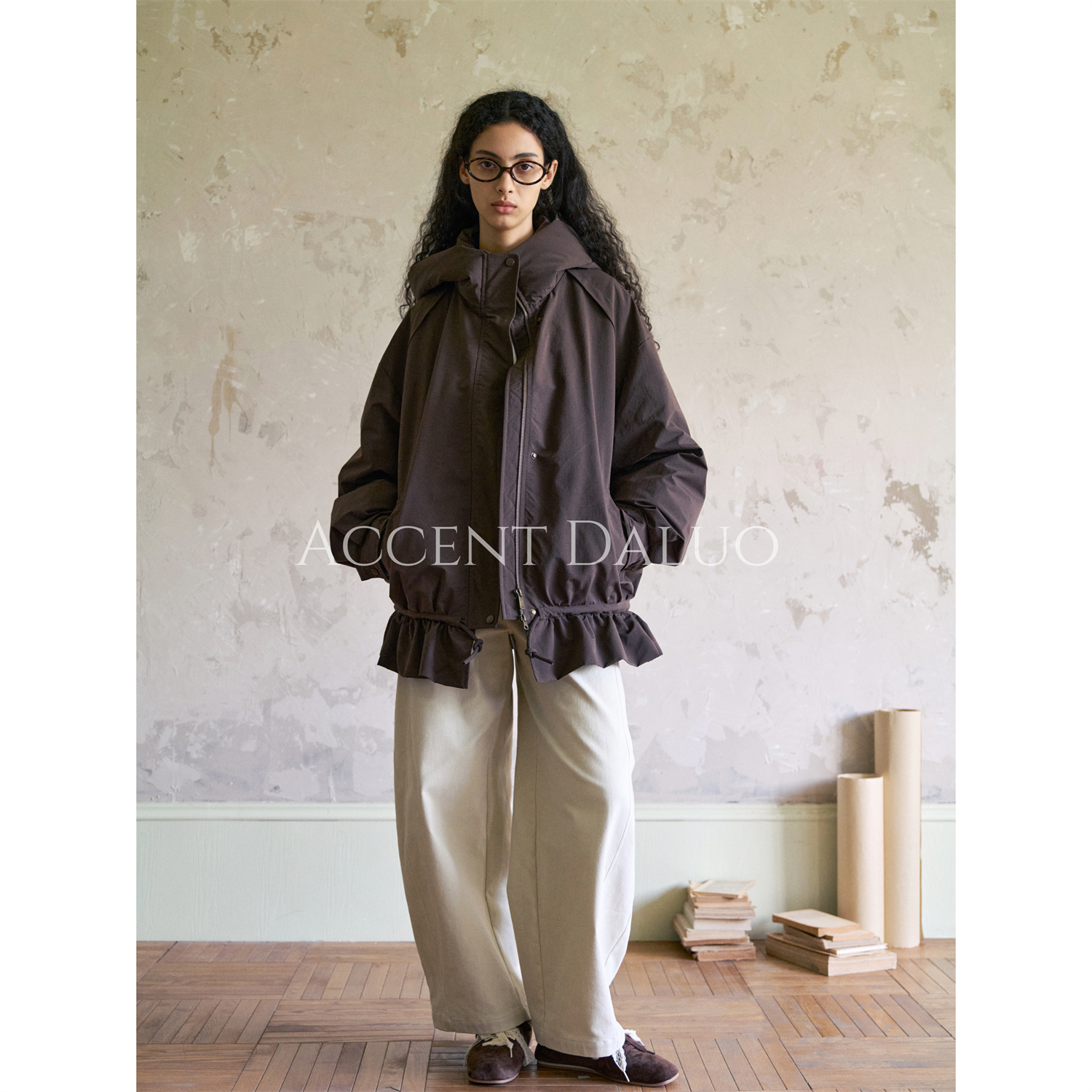 ACCENT DALUO 25冬季新款 减龄花边裙摆设计廓形结构连帽羽绒服女