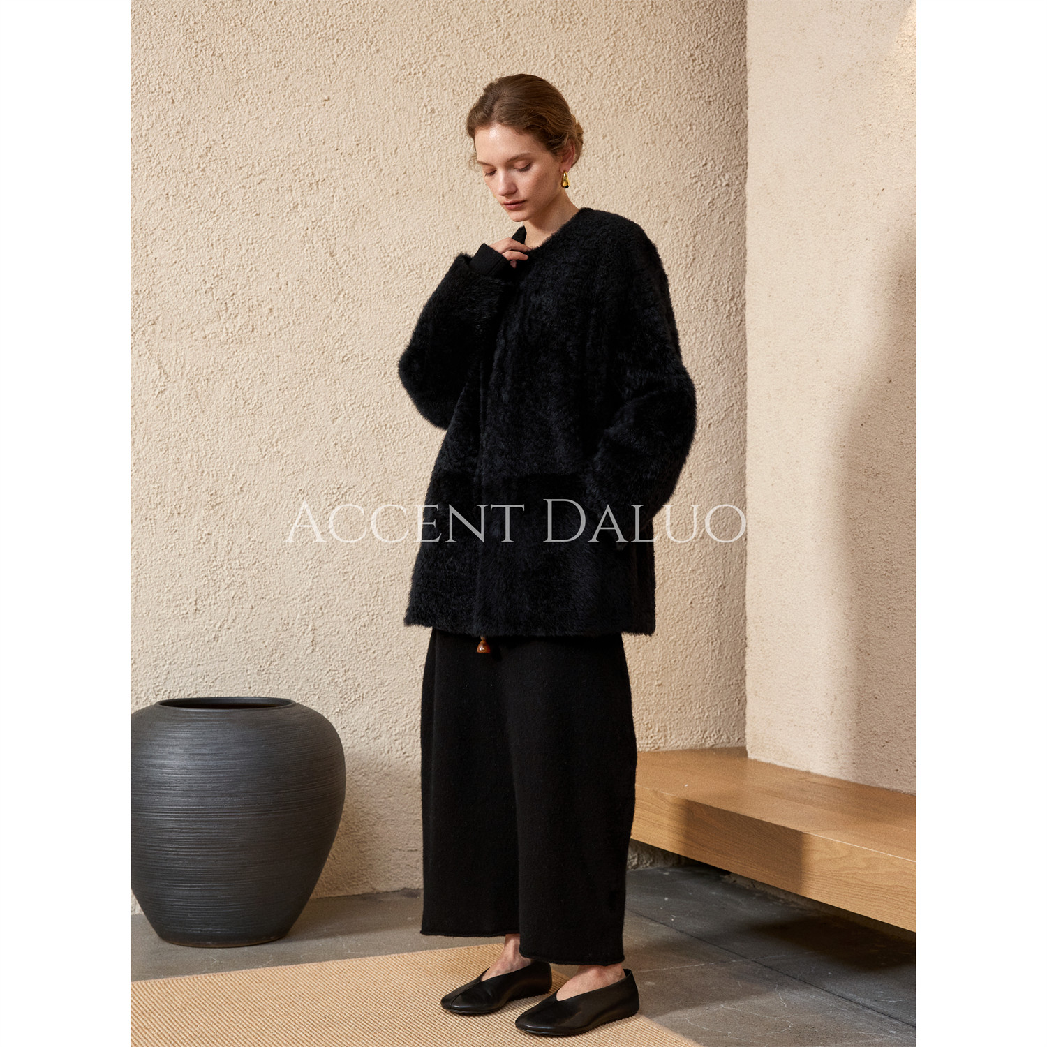 ACCENT DALUO 保真西班牙进口LA DOMA拉贡皮毛一体中长廓形皮草