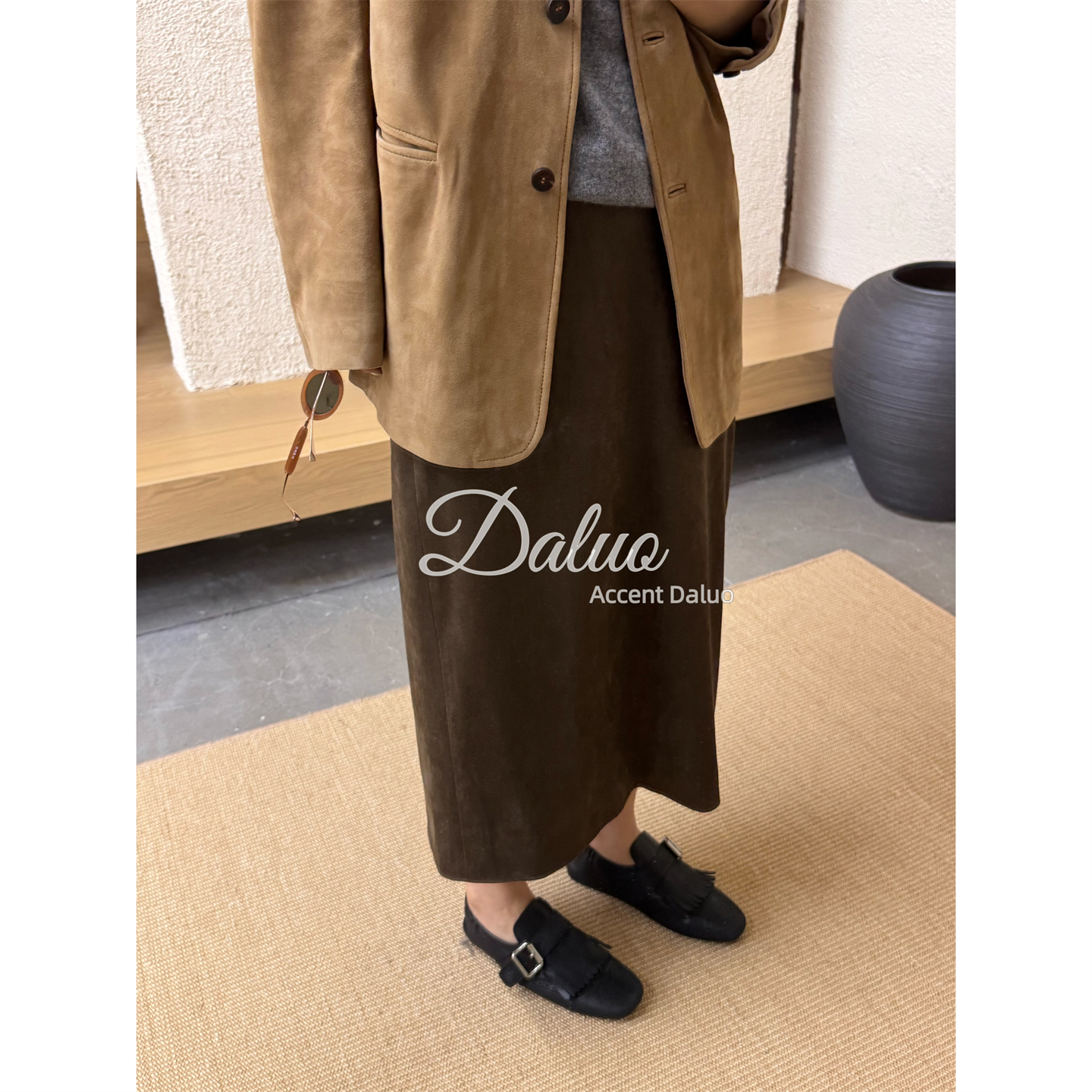 ACCENT DALUO 自留 定制定染植绒极简高级立裁后开叉百搭直筒半裙